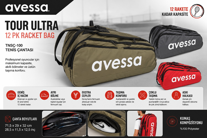 AVESSA TNSÇ-100 TENİS ÇANTASI TOUR ULTRA 12 PK RACKET BAG