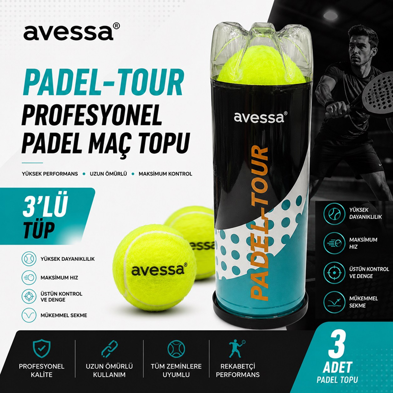 AVESSA PADEL-TOUR PROFESYONEL PADEL MAÇ TOPU 3'LÜ