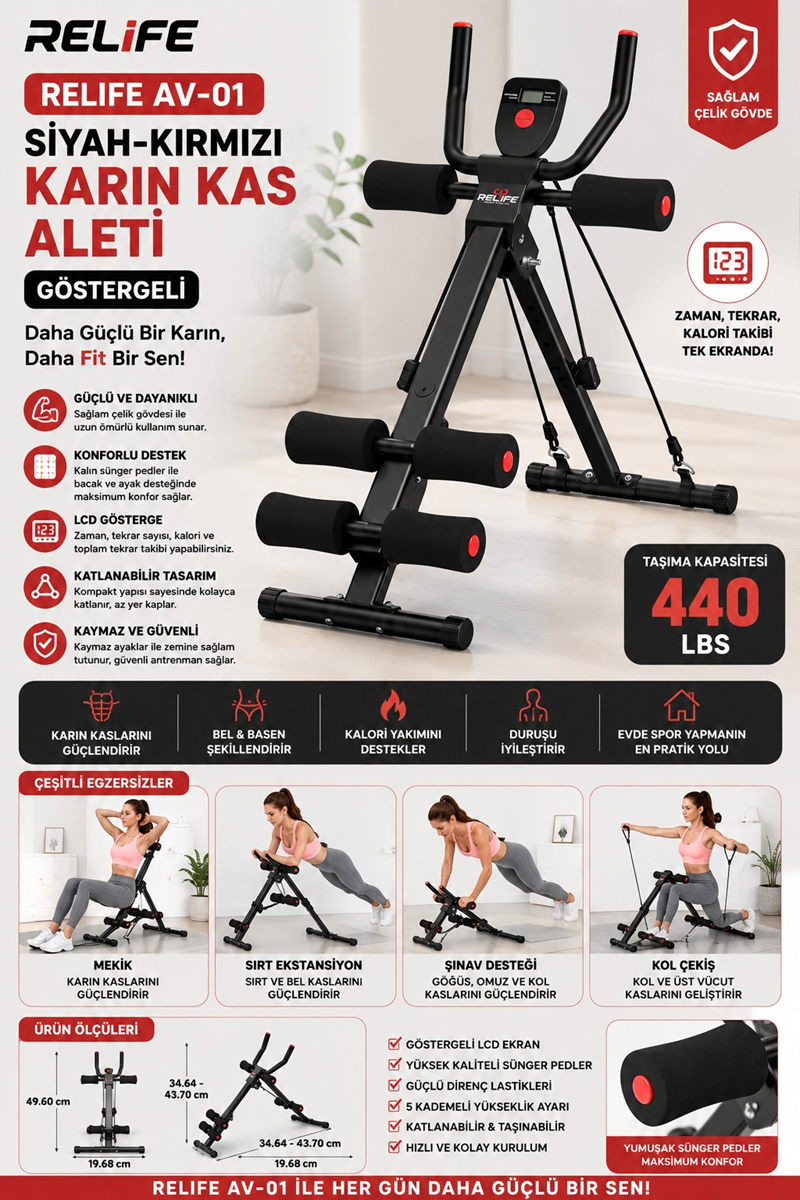 RELİFE AV-01 ABDOMINAL KARIN KAS EGZERSİZ SPOR ALETİ