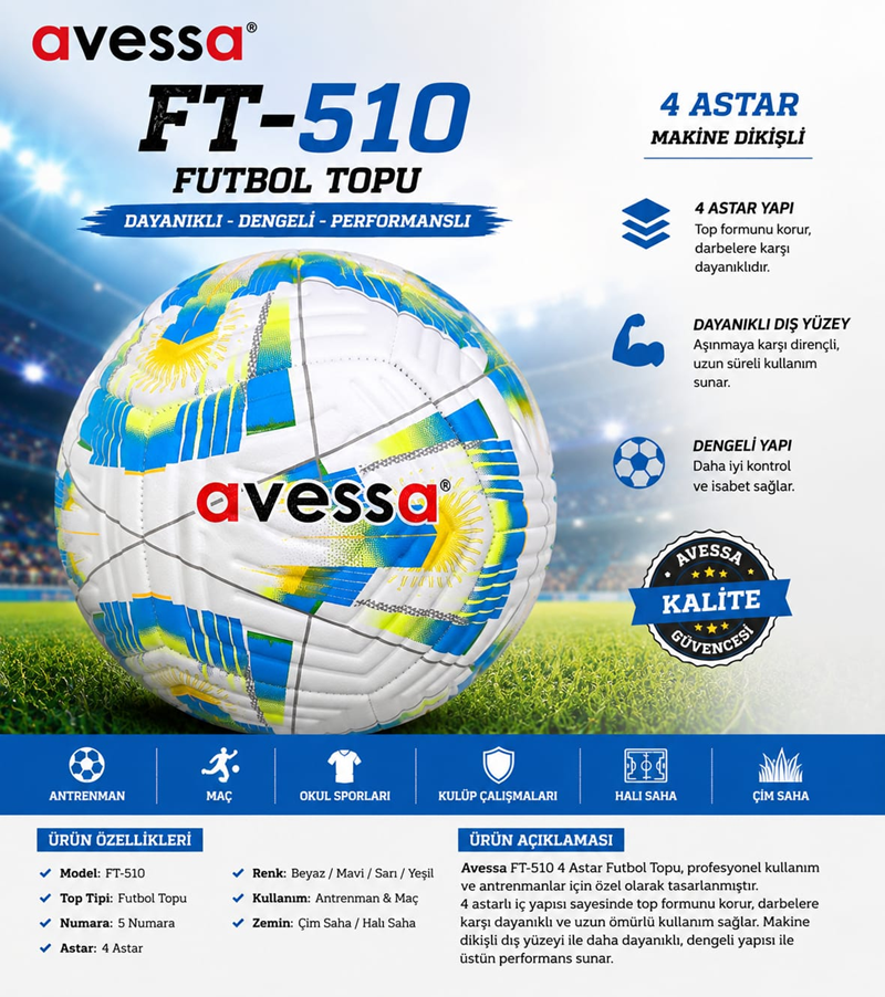 AVESSA FT-510 4 ASTAR MAKİNA DİKİŞLİ FUTBOL TOPU