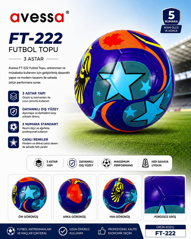 AVESSA FT-222 FUTBOL TOPU 3 ASTAR STOK