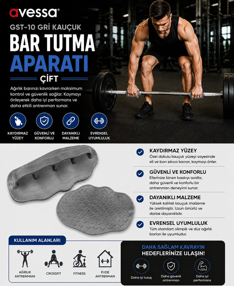 AVESSA GST-10 GRİ KAUÇUK BAR TUTMA APARATI ÇİFT