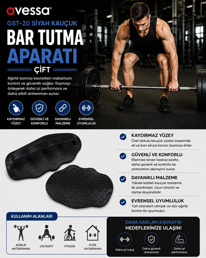 AVESSA GST-20 SİYAH KAUÇUK BAR TUTMA APARATI ÇİFT