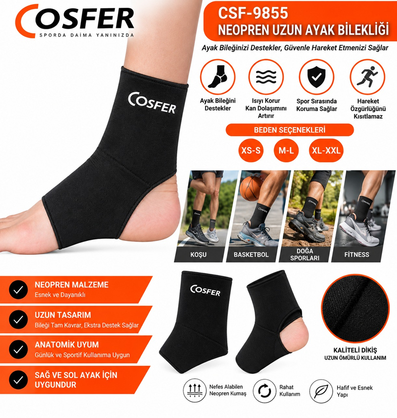 COSFER CSF9855- XL XXL NEOPREN UZUN AYAK BİLEKLİĞİ