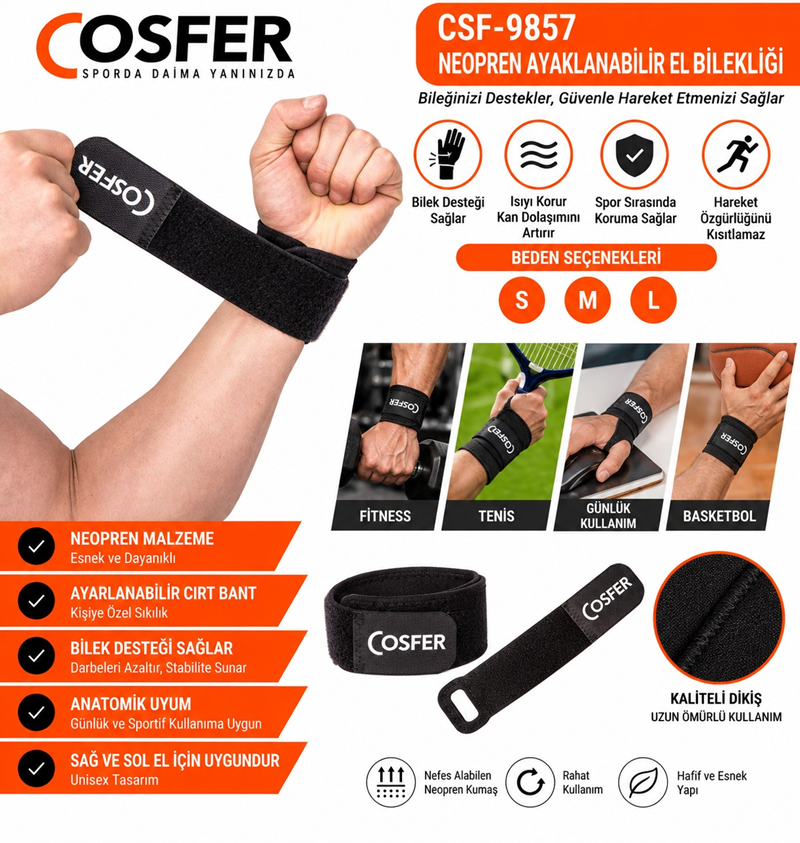 COSFER CSF9857 NEOPREN AYARLANABİLİR EL BİLEKLİĞİ